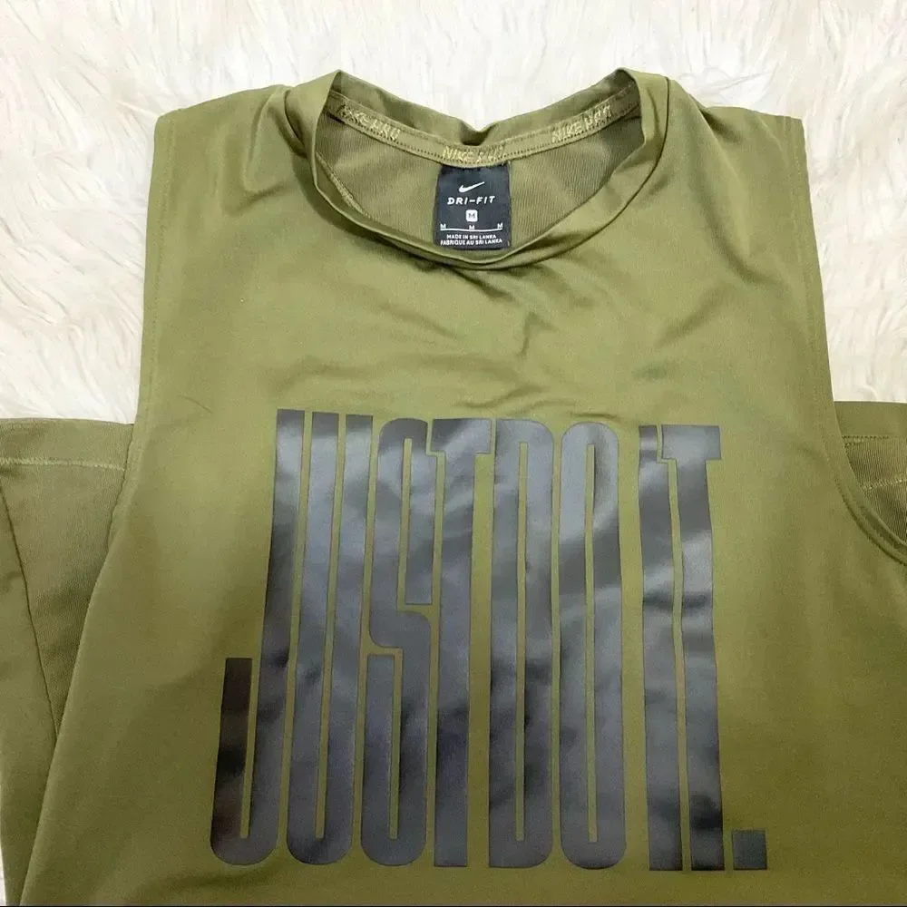 Nike Just Do It Army Green Black Muscle Tank Leggings Matching Set M